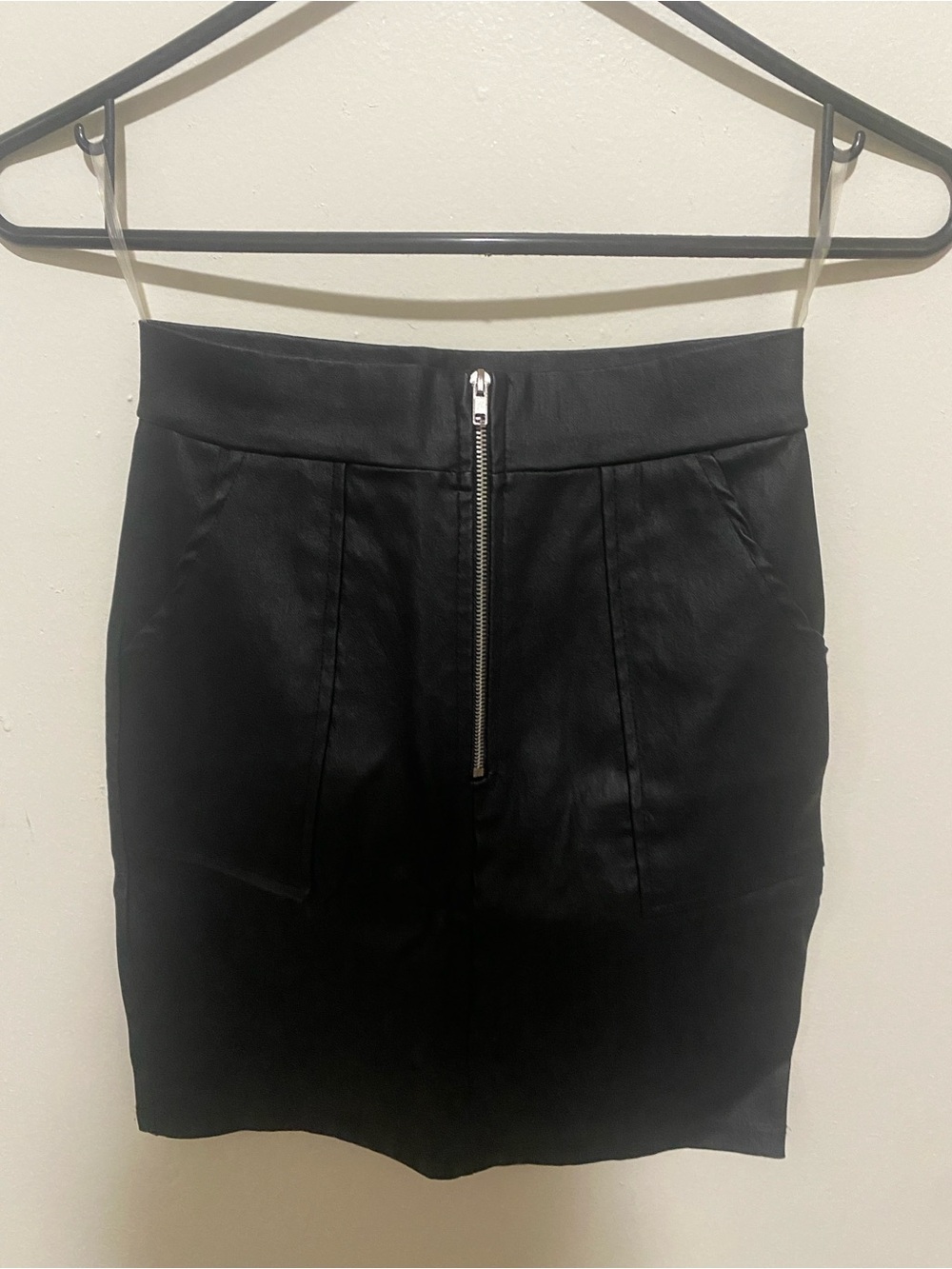 Windsor Black Faux Leather Front-Zip Mini Skirt